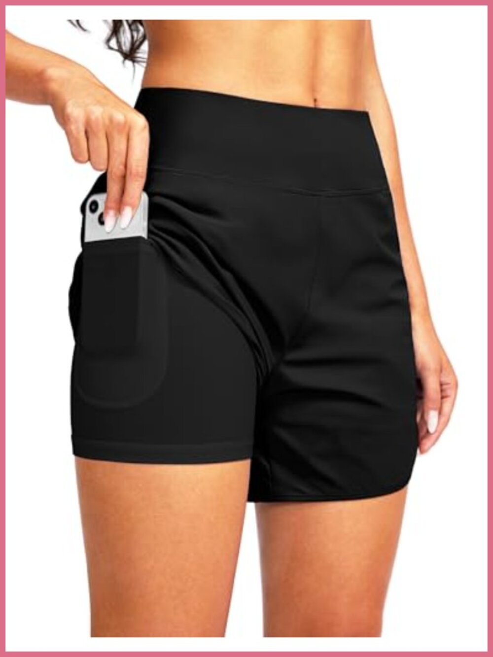 High Waisted Swim Board Shorts with Boxer Liner - Tummy Control UPF 51+
